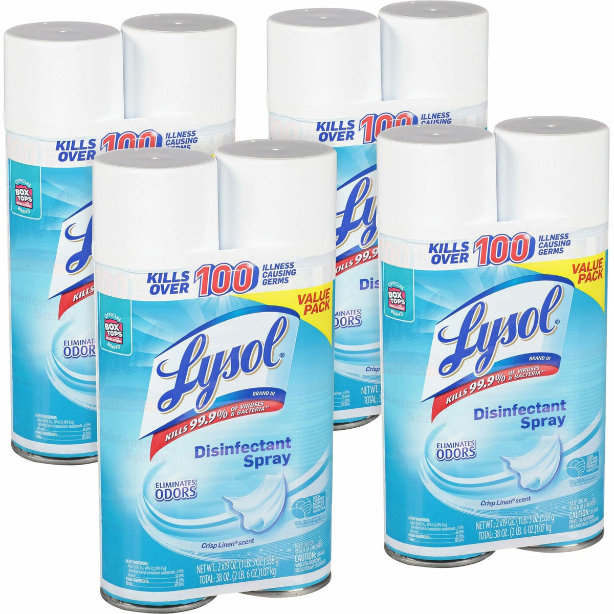 Lysol Crisp Linen Disinfectant Spray - Ready-To-Use - 19 oz (1.19 lb) to - Crisp Linen Scent - Clear - 2/Pack - 4 / Carton