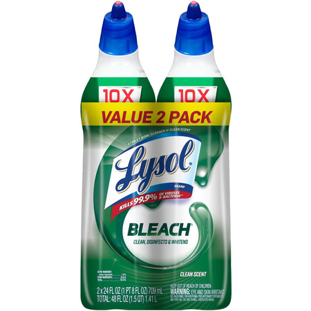 Lysol Bleach Toilet Bowl Cleaner - 24 fl oz (0.8 quart) - Disinfectant, Deodorize - Blue - 2/Pack - 4 / Carton