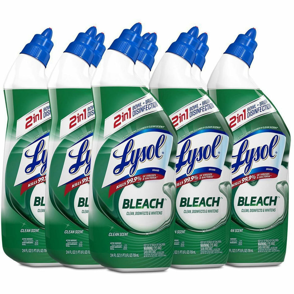 Lysol Bleach Toilet Bowl Cleaner - 24 fl oz (0.8 quart) - Disinfectant, Deodorize - Blue Bottle - 9 / Carton