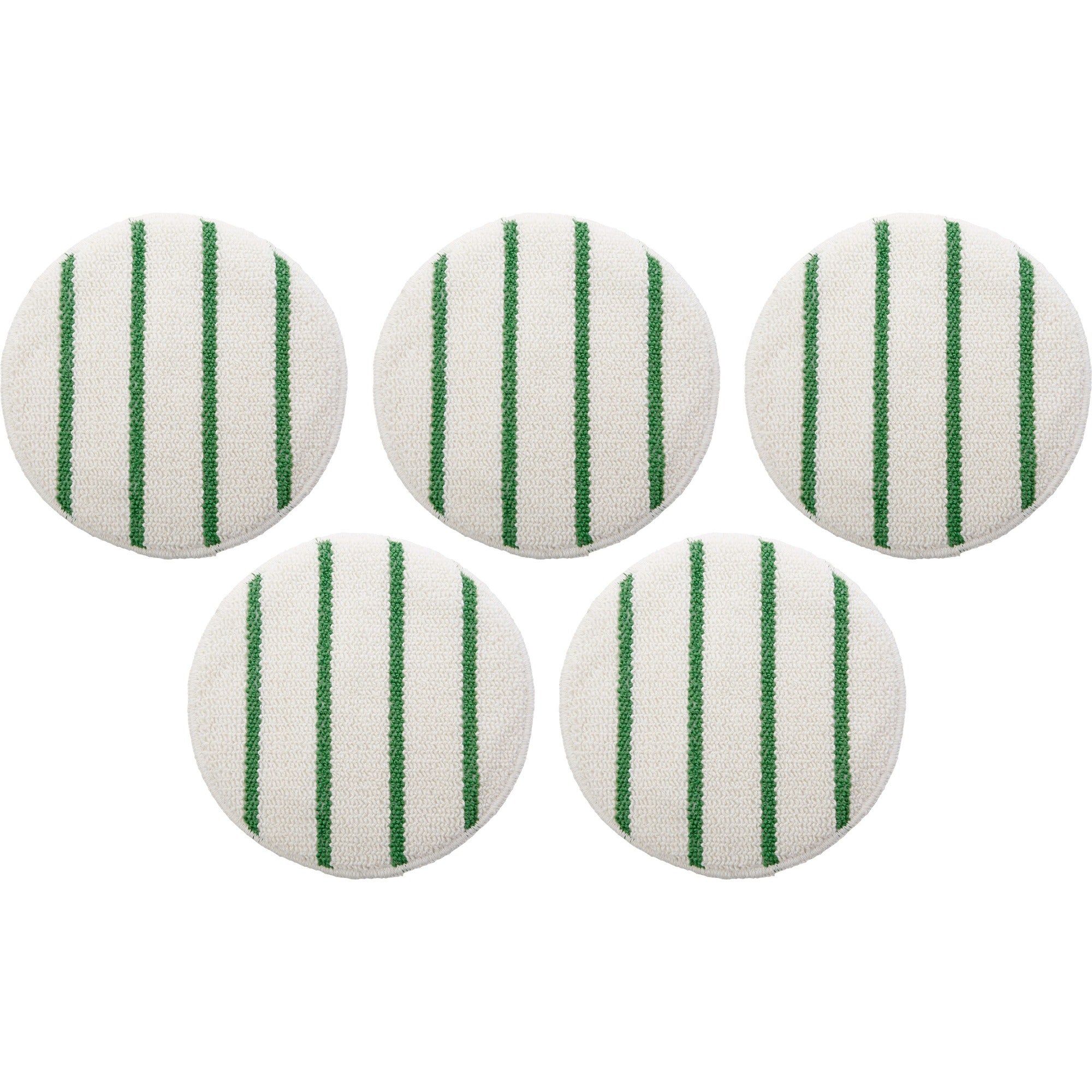Rubbermaid Commercial Green Stripe Carpet Bonnet - 175 rpm to 300 rpm Speed Supported - Scrub Strip - White, Green - 5 / Carton