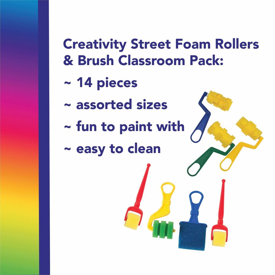Creativity Street Foam Rollers & Brush Pack - Student, Painting, Classroom - 14 Piece(s) - 5.50" Height x 2.75" Width x 8.20" Length - Assorted - Foam - 14 / Set