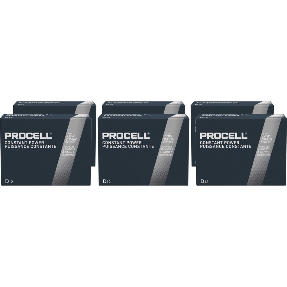 Procell by Duracell Alkaline D Battery Boxes of 12 - For Multipurpose - D - 14000 mAh - 1.5 V DC - 12/Box - 6 / Carton