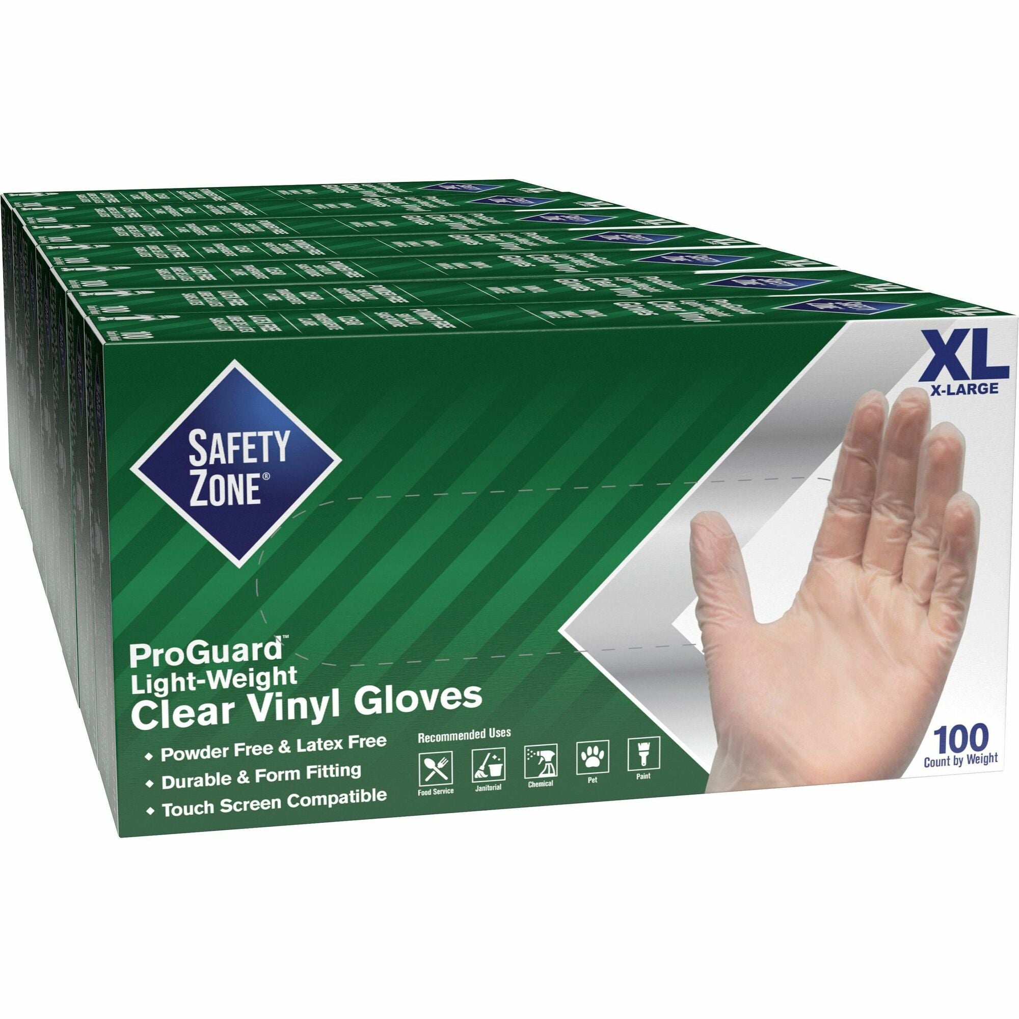 Safety Zone Clear Vinyl Gloves - X-Large Size - Latex-free - 100/Box - General Purpose
