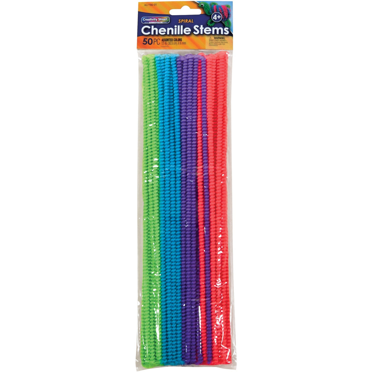Creativity Street Spiral Chenille Stems - Classroom, Home, Art Project - Recommended For 4 Year - 12" Height x 0.20" Width x 0.20" Length - Assorted - 50 / Bag