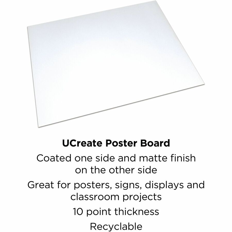 UCreate Coated Poster Board - Project, Poster, Sign, Printing - 28" Height x 22" Width - White - 50 / Carton