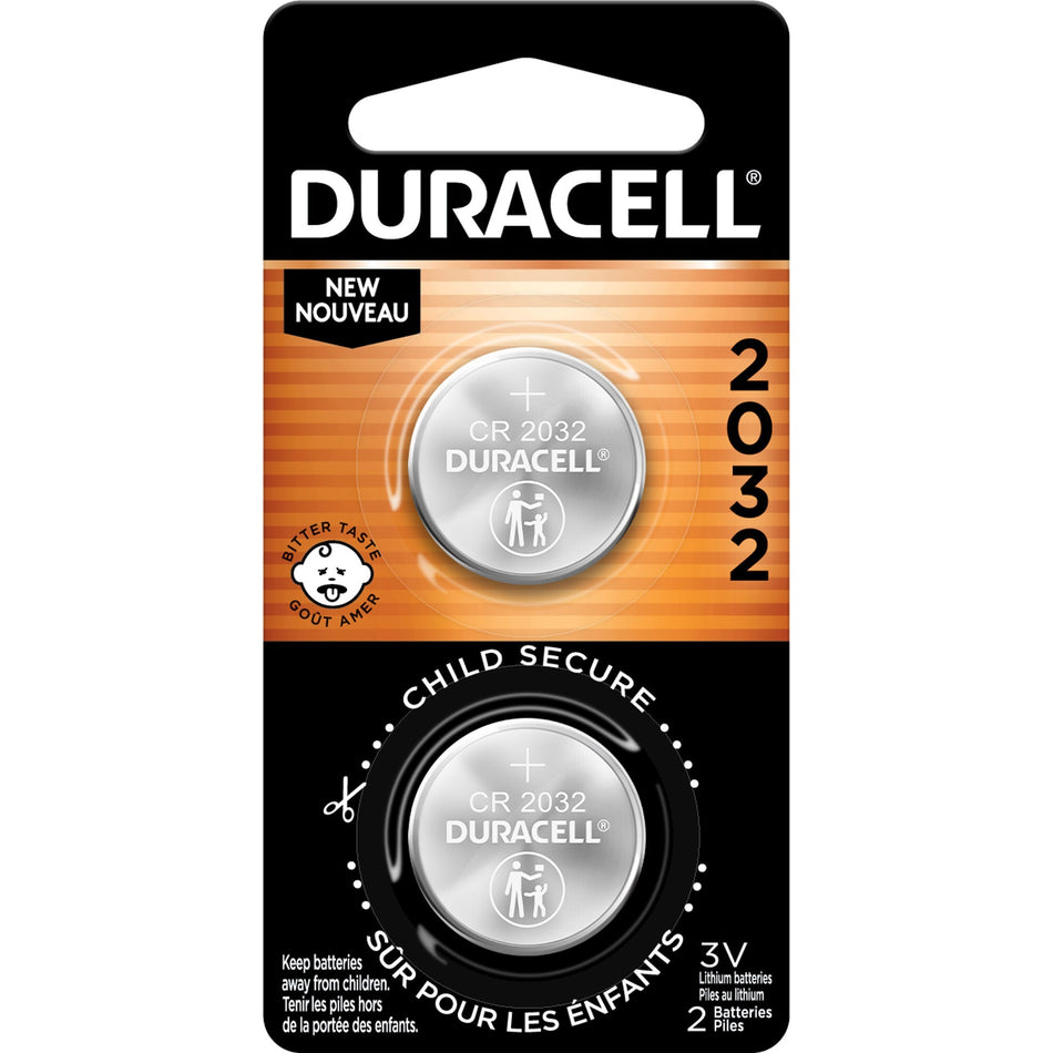 Duracell 2032 Lithium Button Cell Battery 2-Packs - For Medical Equipment, Security Device, Health/Fitness Monitoring Equipment, Calculator, Watch, Keyfob Transmitter - CR2032 - 3 V DC - 2/Pack - 36 / Carton
