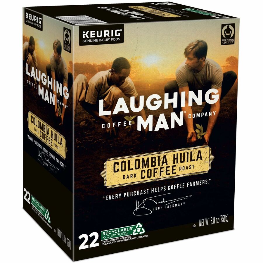 LAUGHING MAN K-Cup, Pod Colombia Huila Coffee, Keurig Single Serve K-Cup Pods, Dark Roast, 22 Count - Compatible with Keurig K-Cup Brewer - Dark - K-Cup, Pod - Kosher - 22 / Pack