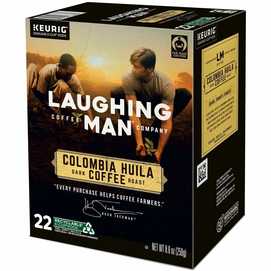 LAUGHING MAN K-Cup, Pod Colombia Huila Coffee, Keurig Single Serve K-Cup Pods, Dark Roast, 22 Count - Compatible with Keurig K-Cup Brewer - Dark - K-Cup, Pod - Kosher - 22 / Pack