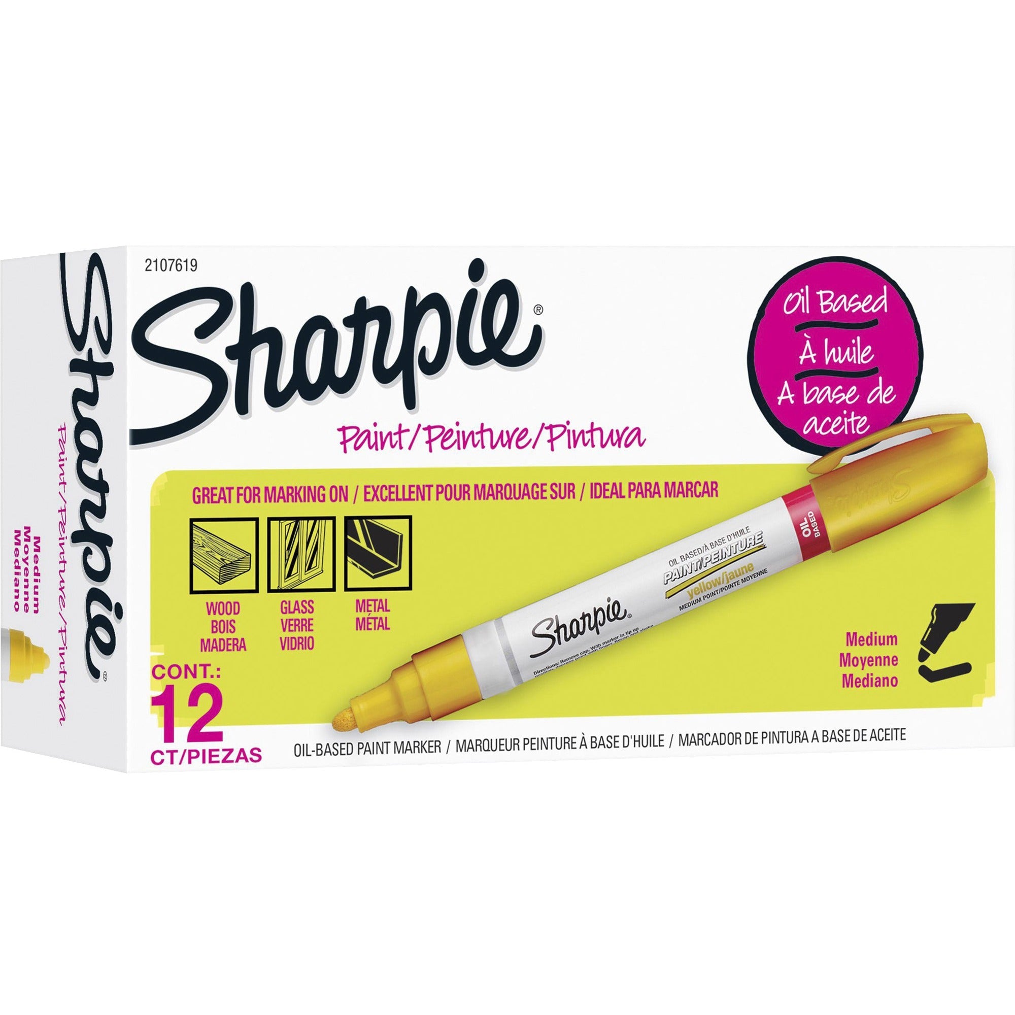 Sharpie Oil-based Paint Markers - Medium Marker Point - Yellow Ink - Oil Based - 1 Dozen