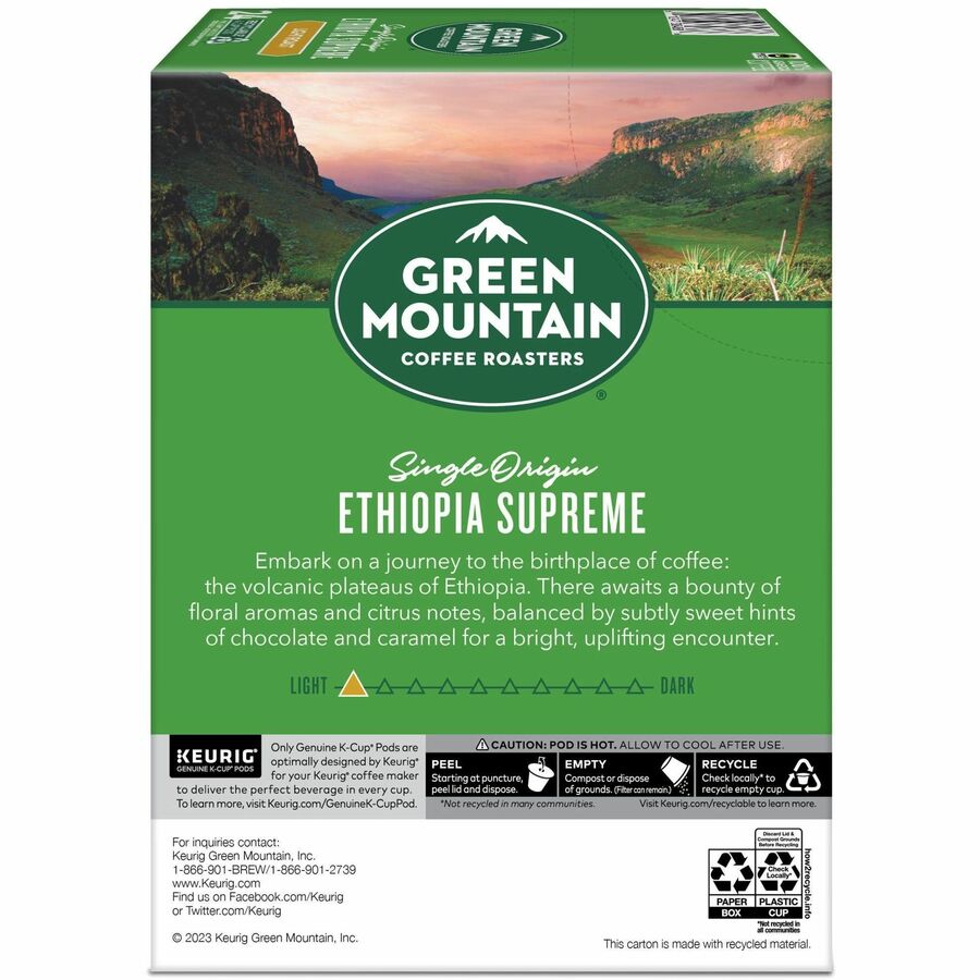 Green Mountain Coffee Roasters® K-Cup, Pod, Ground Ethiopia Supreme Coffee, 24 Count - Compatible with Keurig Brewer - Bold - K-Cup, Pod, Ground - Ethiopia Supreme - Kosher - 24 / Pack