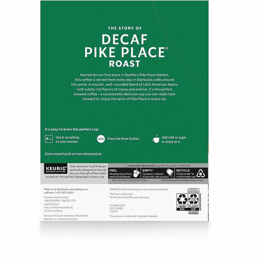 Starbucks K-Cup Decaf Pike Place Roast Coffee - Rear