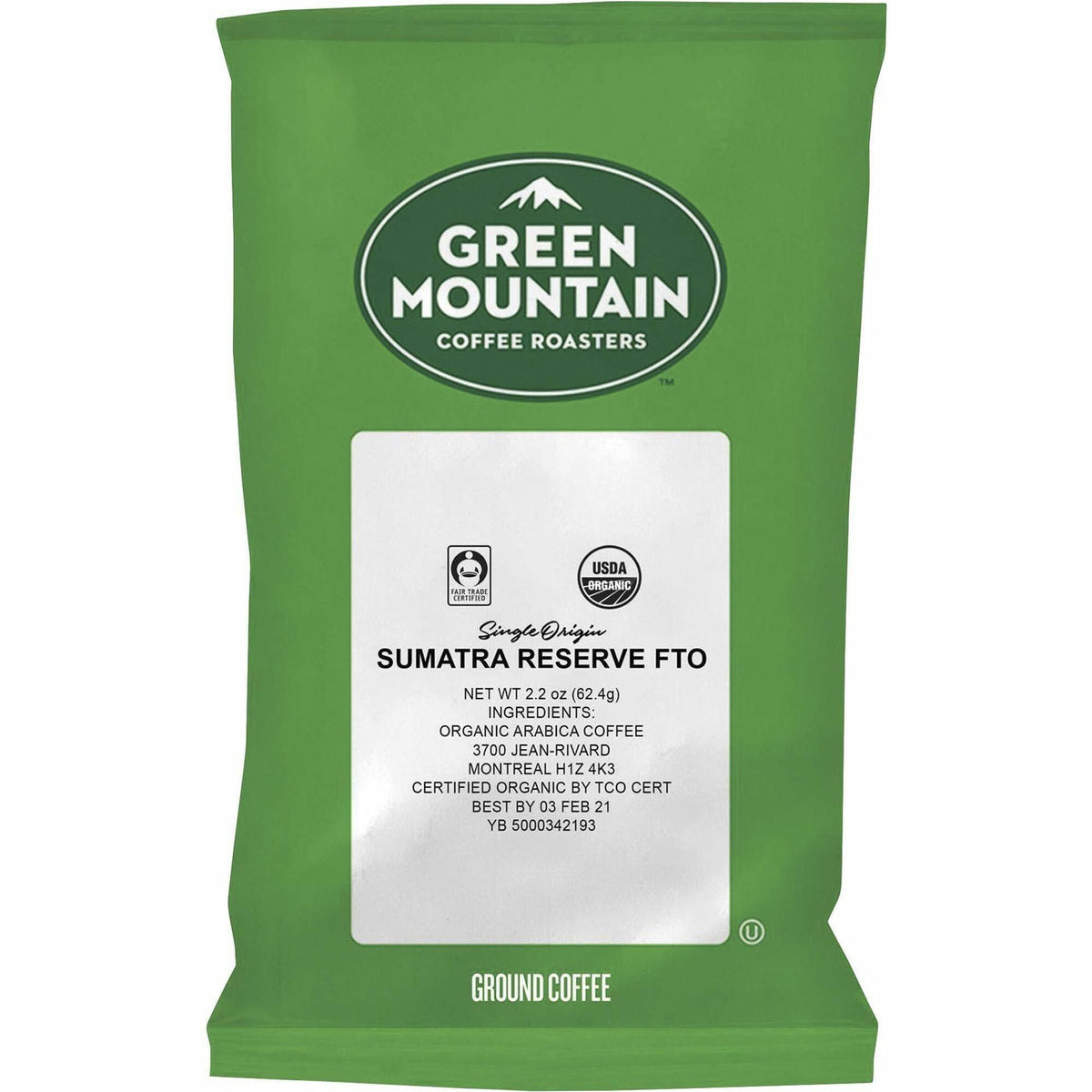 Green Mountain Coffee Roasters® Sumatra Reserve Organic Coffee - Dark - 2.2 oz Per Pouch - Sumatran Reserve - Organic - 50 / Carton