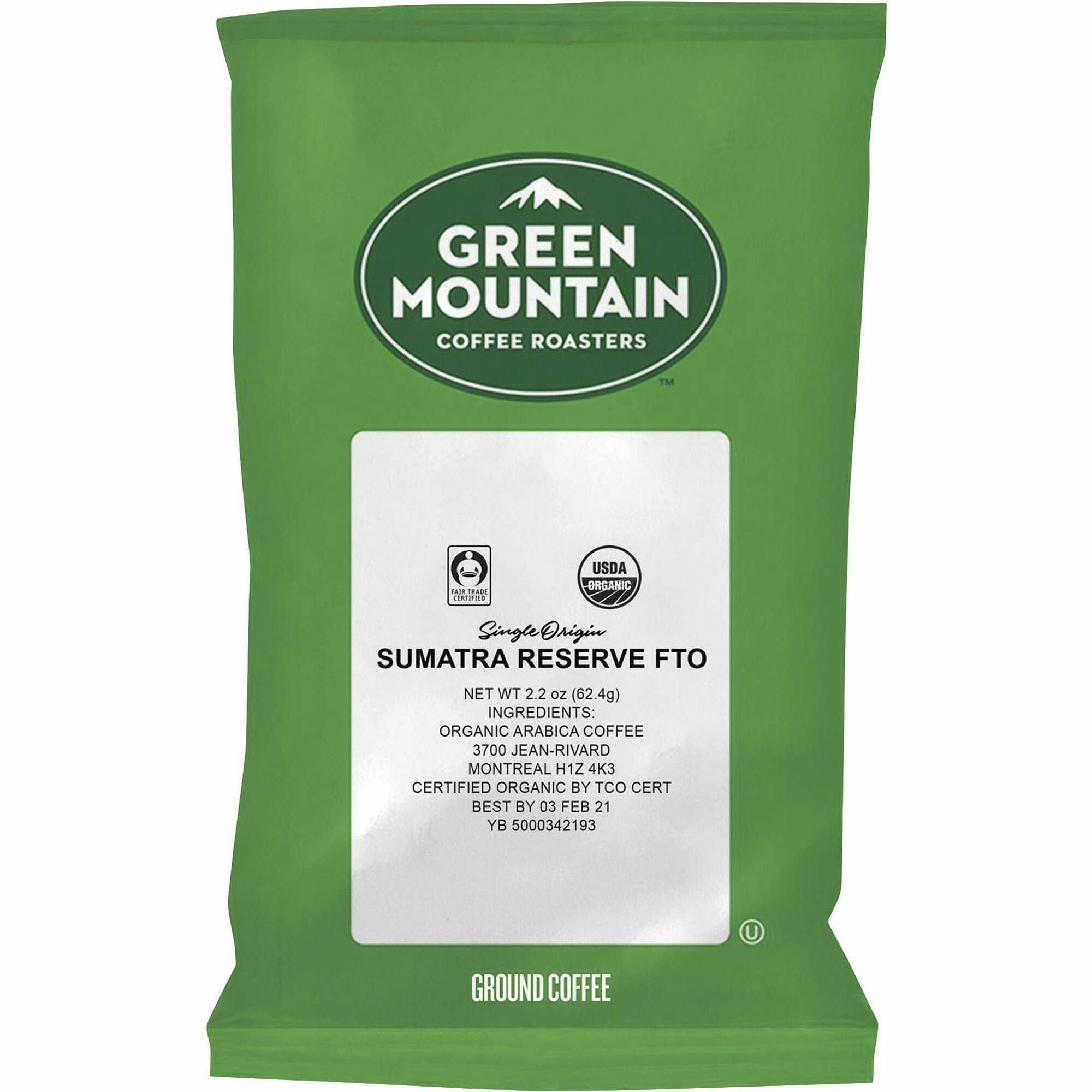 Green Mountain Coffee Roasters® Sumatra Reserve Organic Coffee - Dark - 2.2 oz Per Pouch - Sumatran Reserve - Organic - 50 / Carton