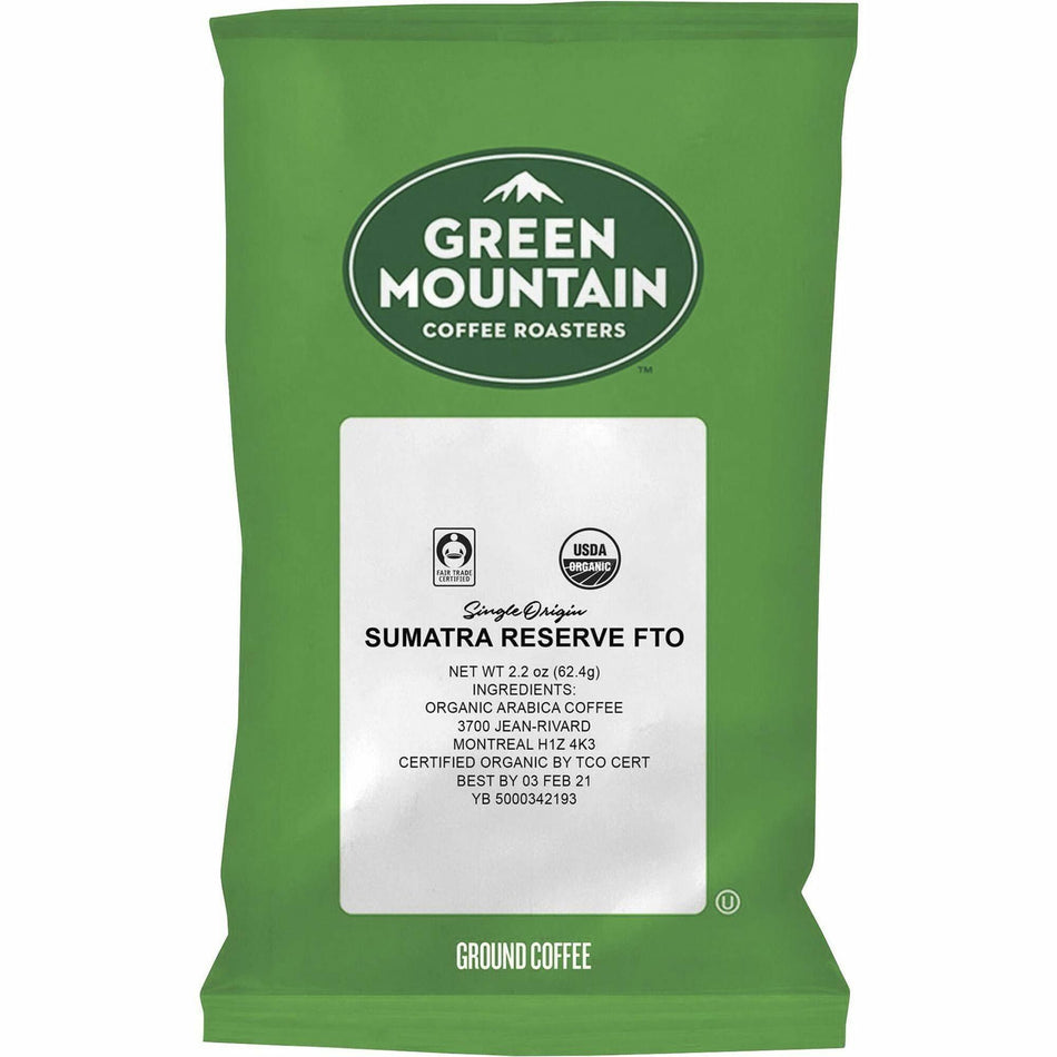Green Mountain Coffee Roasters® Sumatra Reserve Organic Coffee - Dark - 2.2 oz Per Pouch - Sumatran Reserve - Organic - 50 / Carton