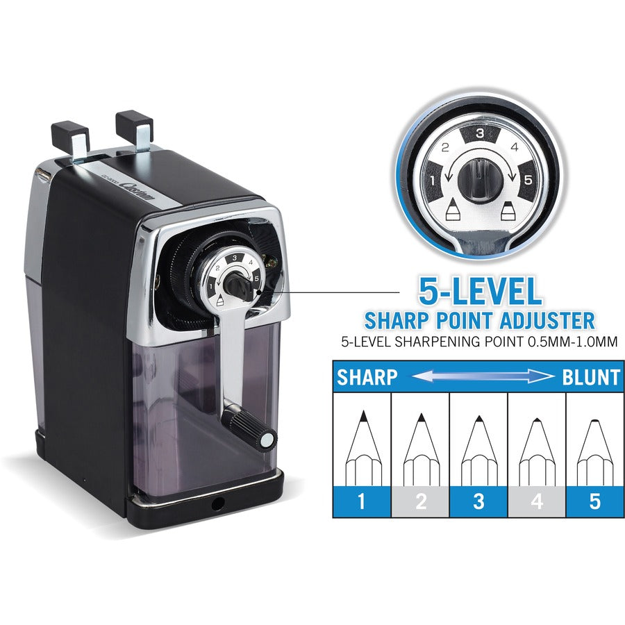 CARL Custom Pencil Sharpener - Desktop - 6" Height x 3" Width - Steel, Aluminum - Black - 1 Each