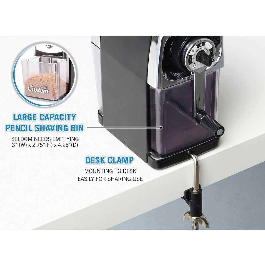 CARL Custom Pencil Sharpener - Desktop - 6" Height x 3" Width - Steel, Aluminum - Black - 1 Each