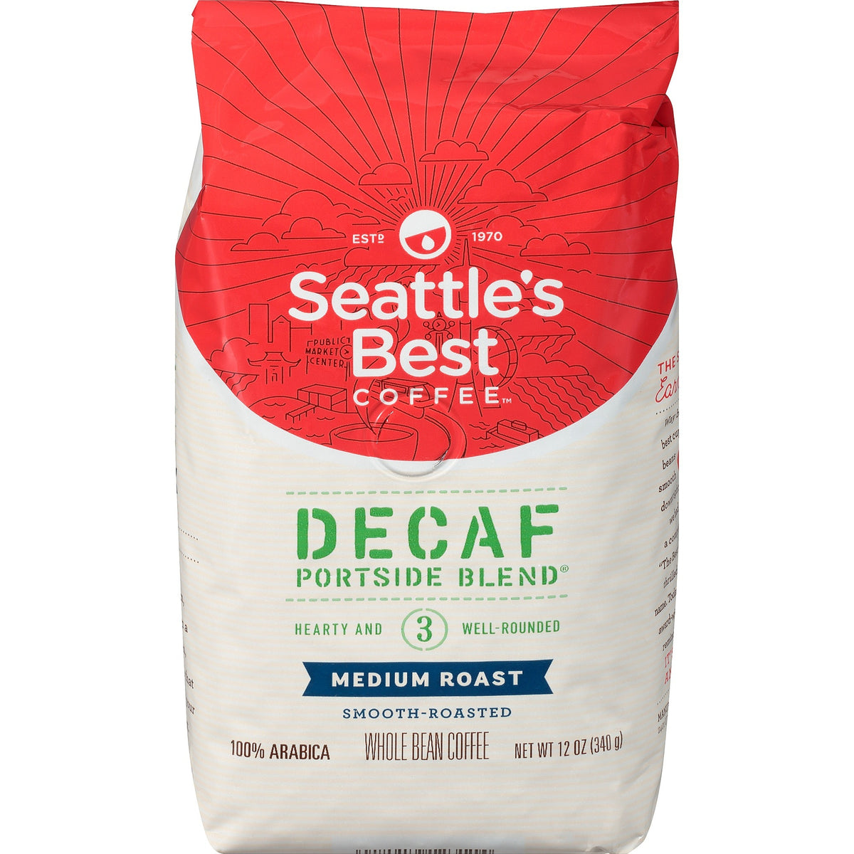 Seattle's Best Coffee Decaf Portside Blend Coffee - Medium - 12 oz - Signature Blend - Decaffeinated - 1 Each