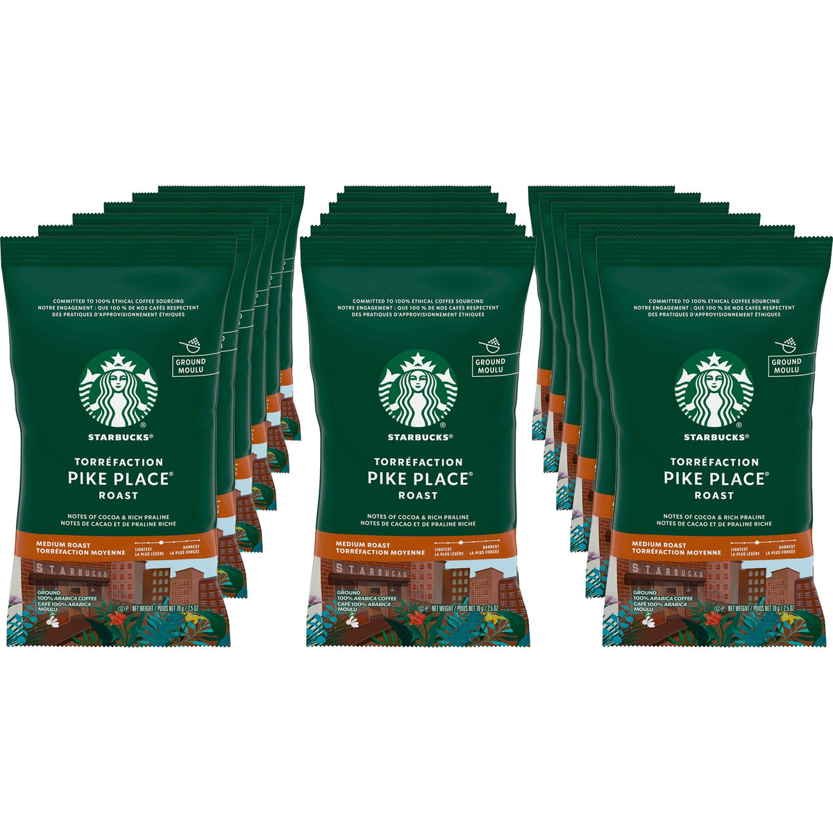 Starbucks Pike Place Medium Roast Coffee - Medium - 2.5 oz - Pike Place - 18 / Box