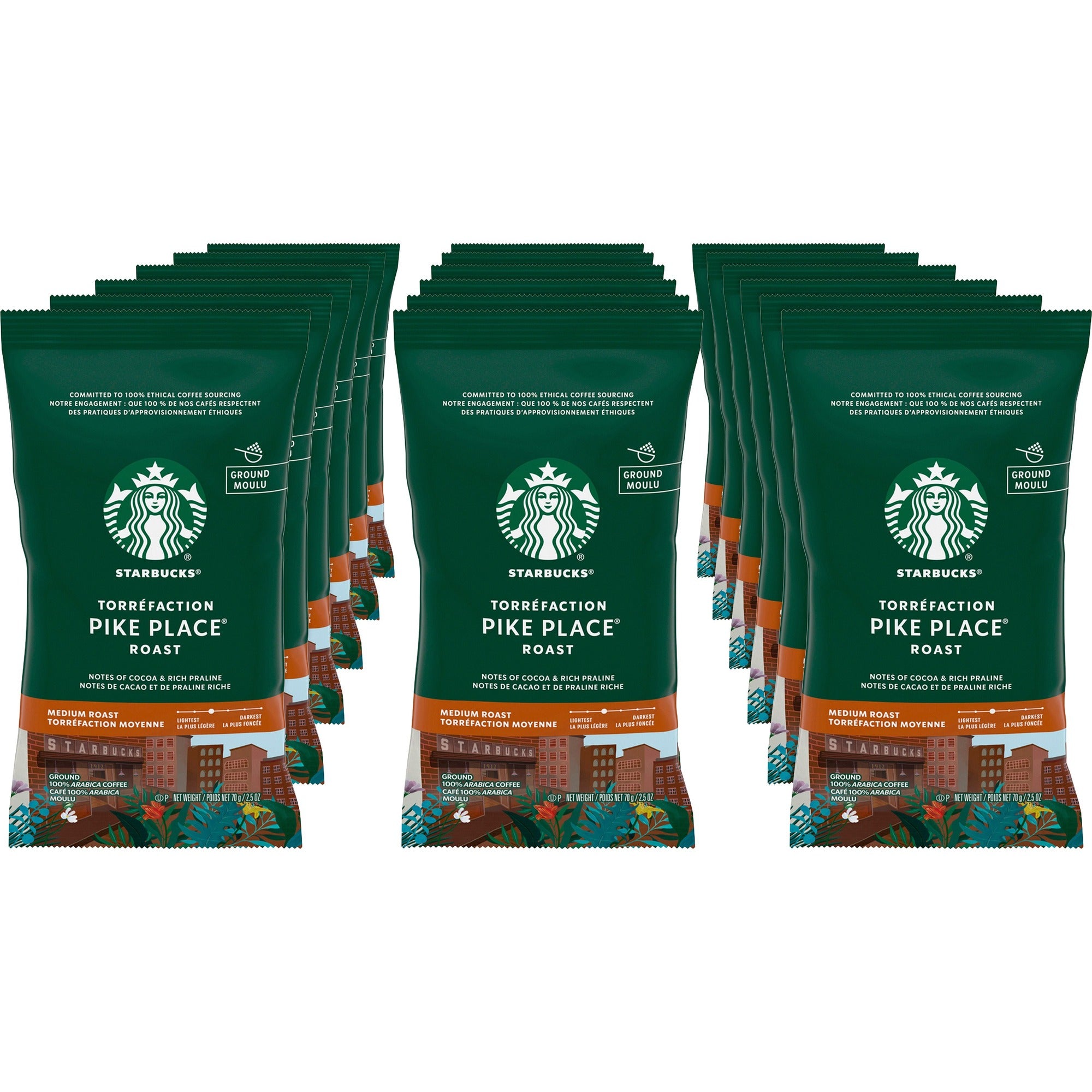 Starbucks Pike Place Medium Roast Coffee - Medium - 2.5 oz - Pike Place - 18 / Box
