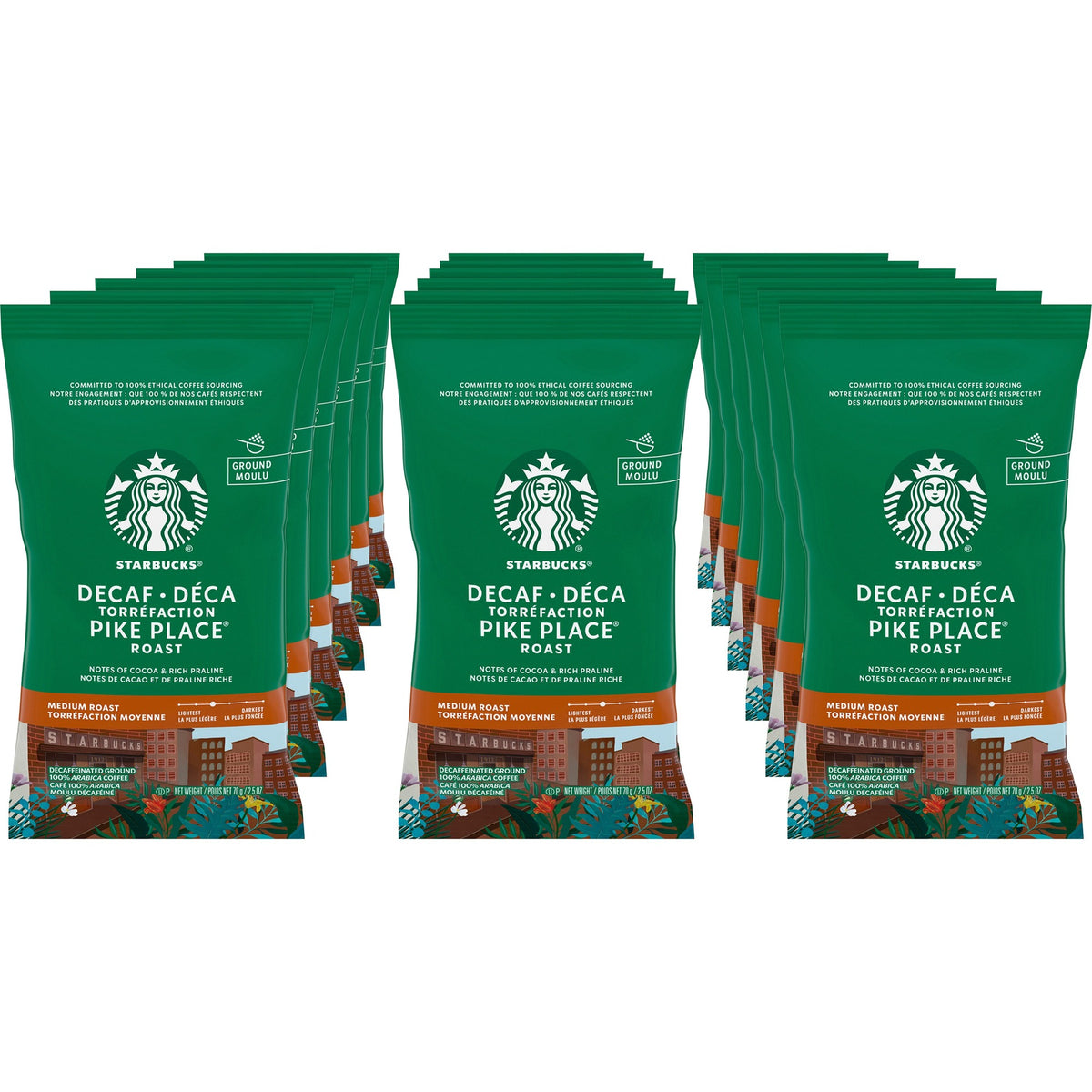 Starbucks Decaf Pike Place Coffee Pack - Medium - 2.5 oz Per Packet - Pike Place - Decaffeinated - 18 / Box