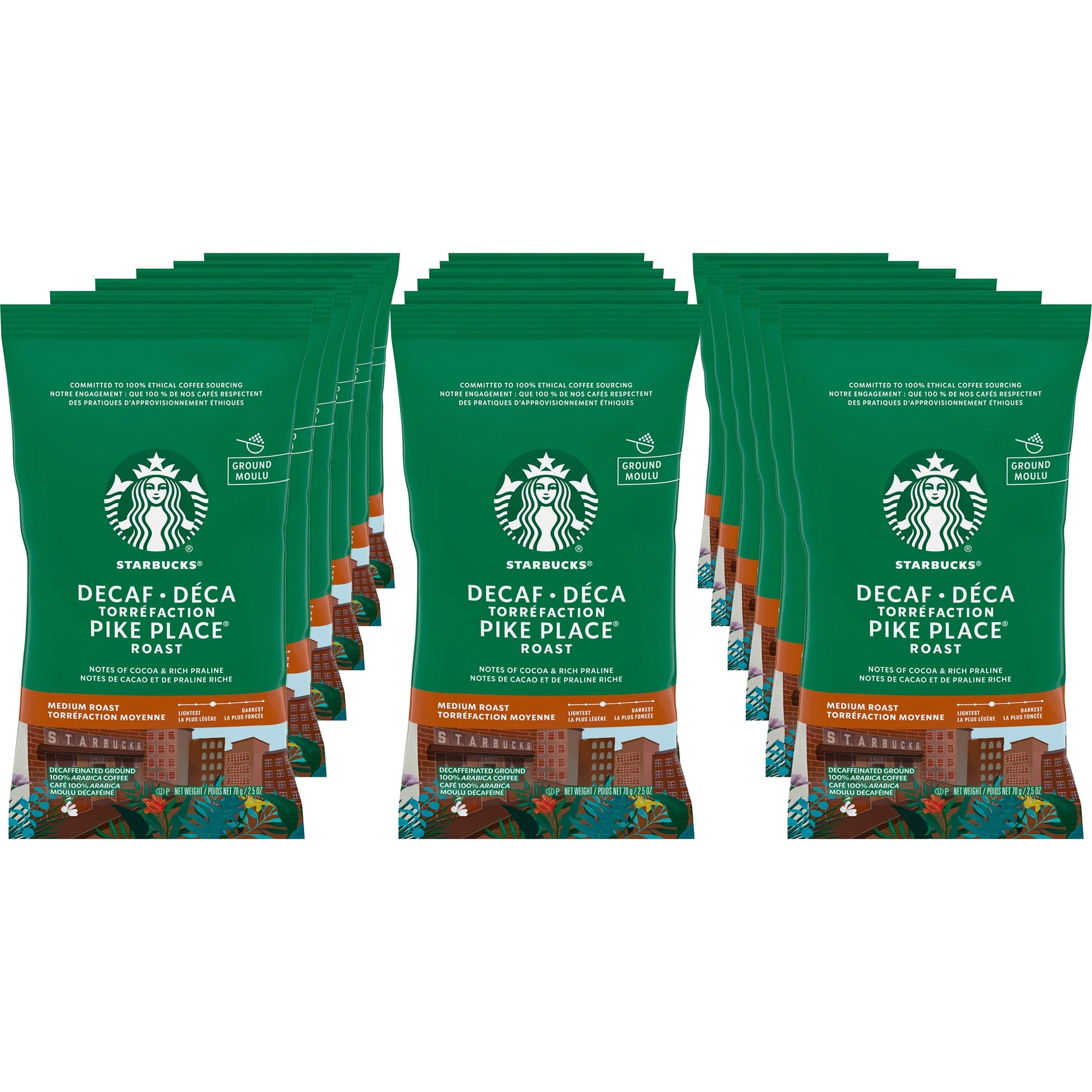 Starbucks Decaf Pike Place Coffee Pack - Medium - 2.5 oz Per Packet - Pike Place - Decaffeinated - 18 / Box