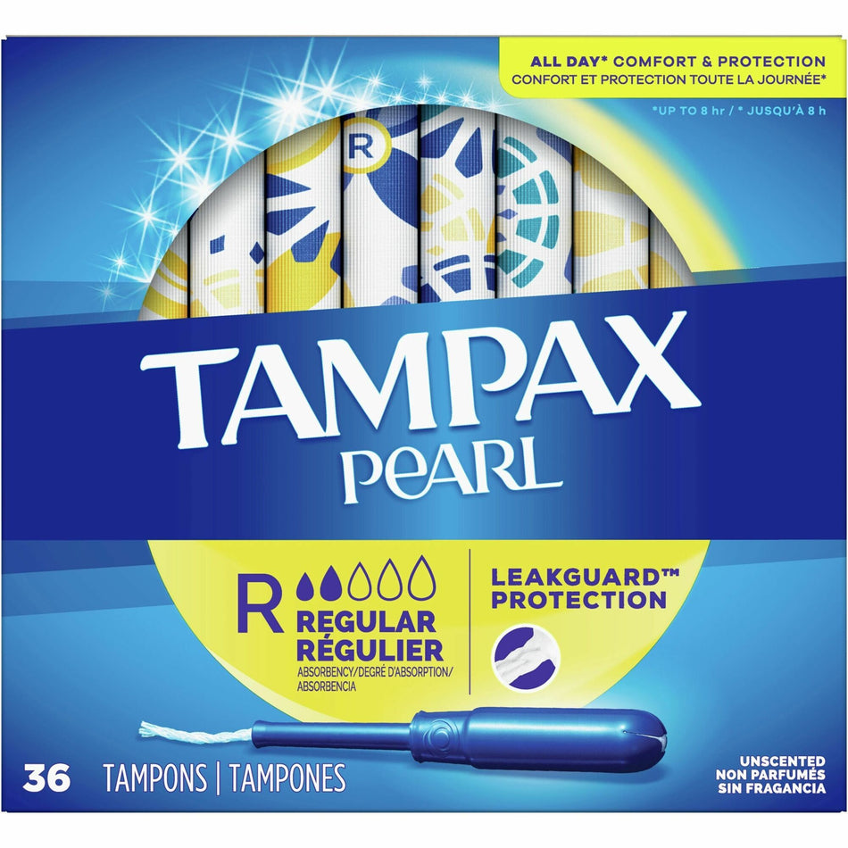 Tampax Pearl Regular Tampons - Regular - Plastic Applicator - Comfortable, Anti-leak, Unscented - 36 / Box