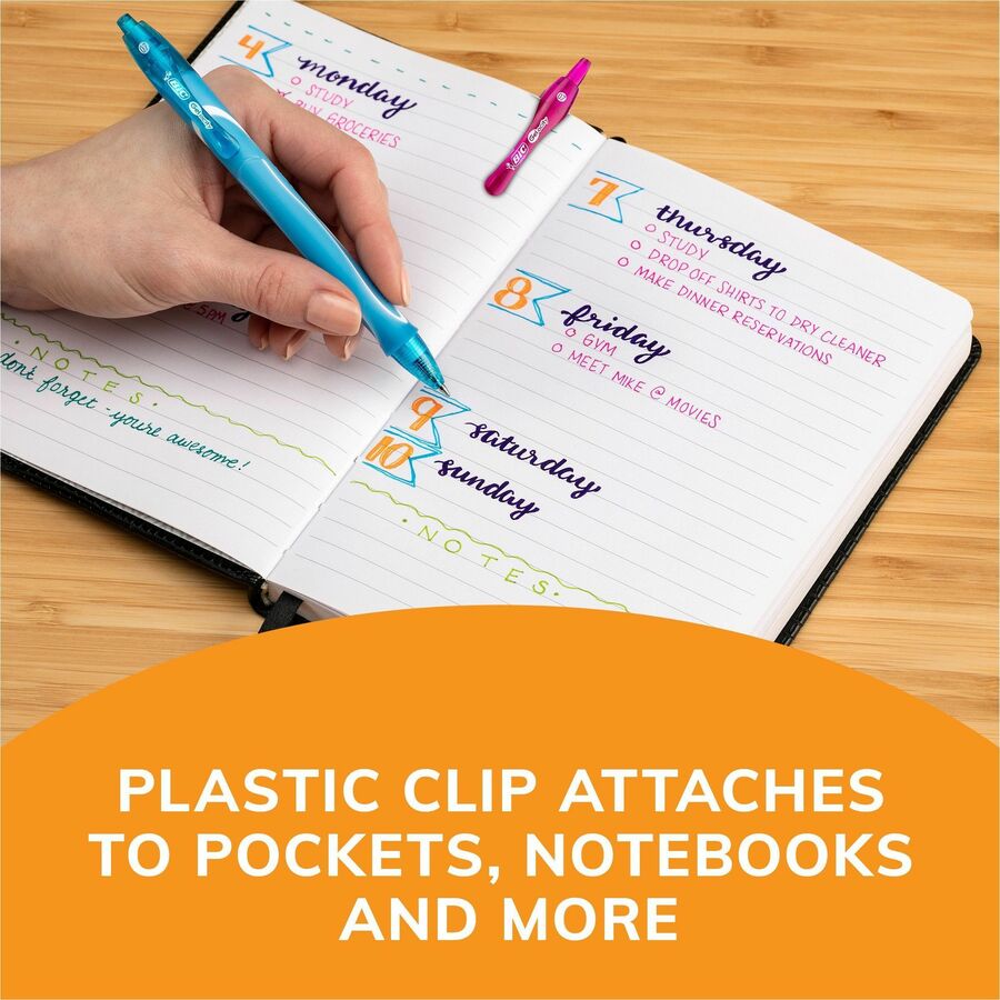 BIC Gel-ocity Gel Pen - 0.7 mm Medium Pen Point - Retractable - Assorted Ink - Gel-based - Assorted Barrel - 8 / Pack