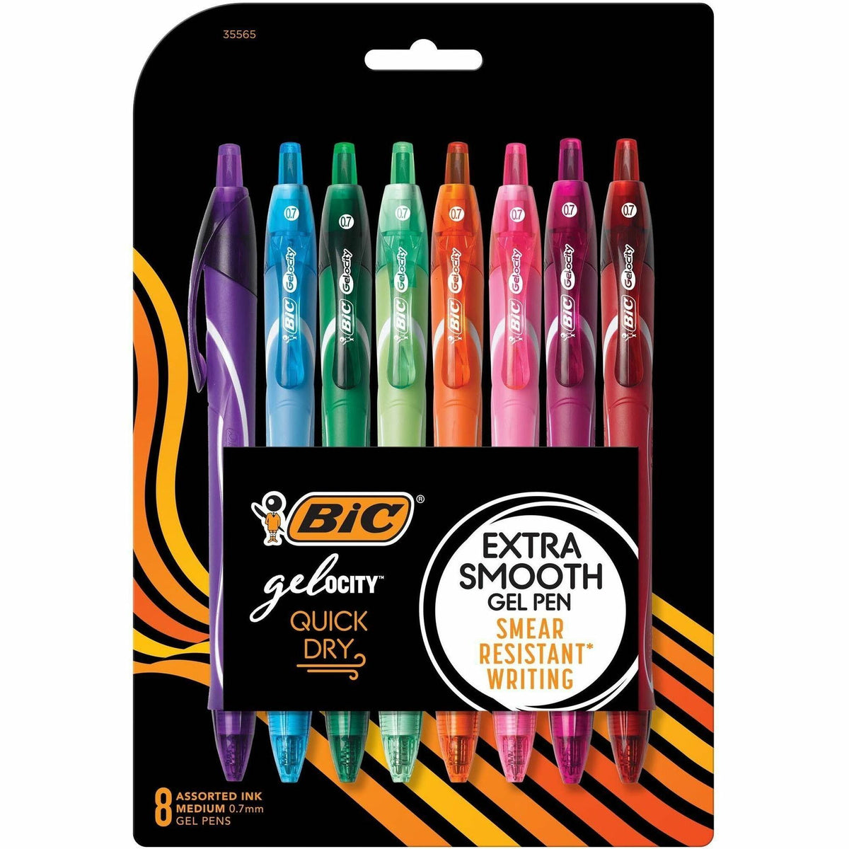 BIC Gel-ocity Gel Pen - 0.7 mm Medium Pen Point - Retractable - Assorted Ink - Gel-based - Assorted Barrel - 8 / Pack