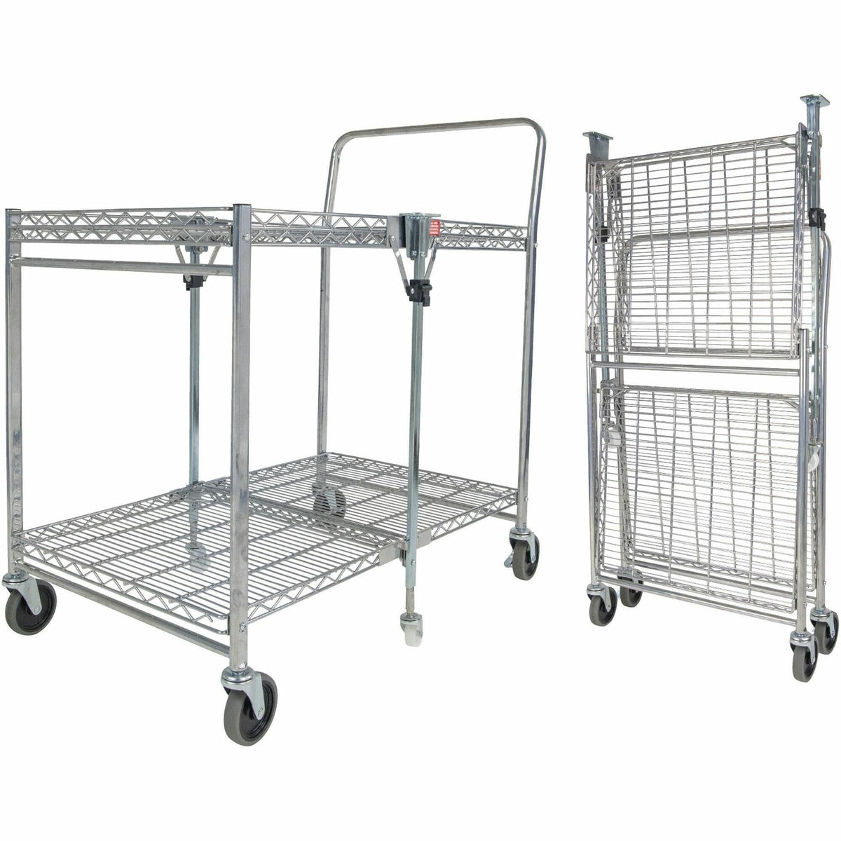 Bostitch Stowaway Utility Cart - 2 Shelf - 250 lb Load Capacity - 4 Casters - 35" Width x 37.25" Depth x 22" Height - Chrome - 1 Each