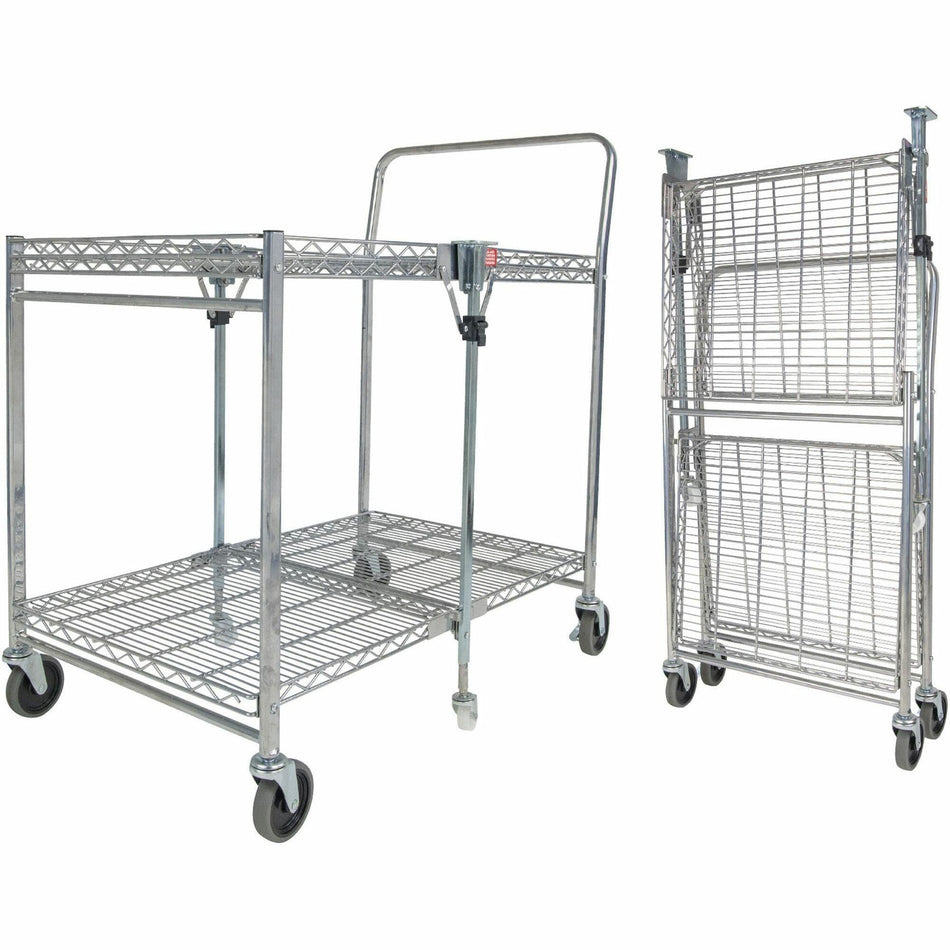 Bostitch Stowaway Utility Cart - 2 Shelf - 250 lb Load Capacity - 4 Casters - 35" Width x 37.25" Depth x 22" Height - Chrome - 1 Each