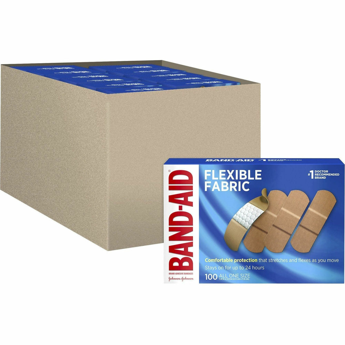 Band-Aid Flexible Fabric Adhesive Bandages - 1" Length - Beige - Fabric - 100Box - 12 / Carton