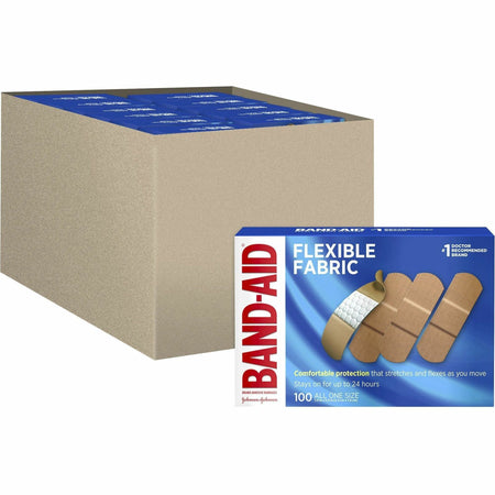 Band-Aid Flexible Fabric Adhesive Bandages - 1" Length - Beige - Fabric - 100Box - 12 / Carton