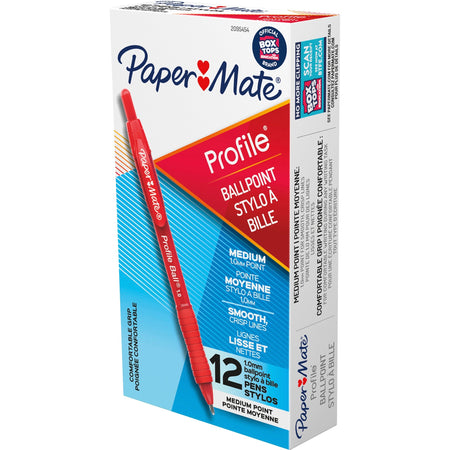Paper Mate Profile 1.0mm Ballpoint Pens - 1 mm Medium Conical Pen Point - Retractable - Red Ink - Red Barrel - 1 Dozen
