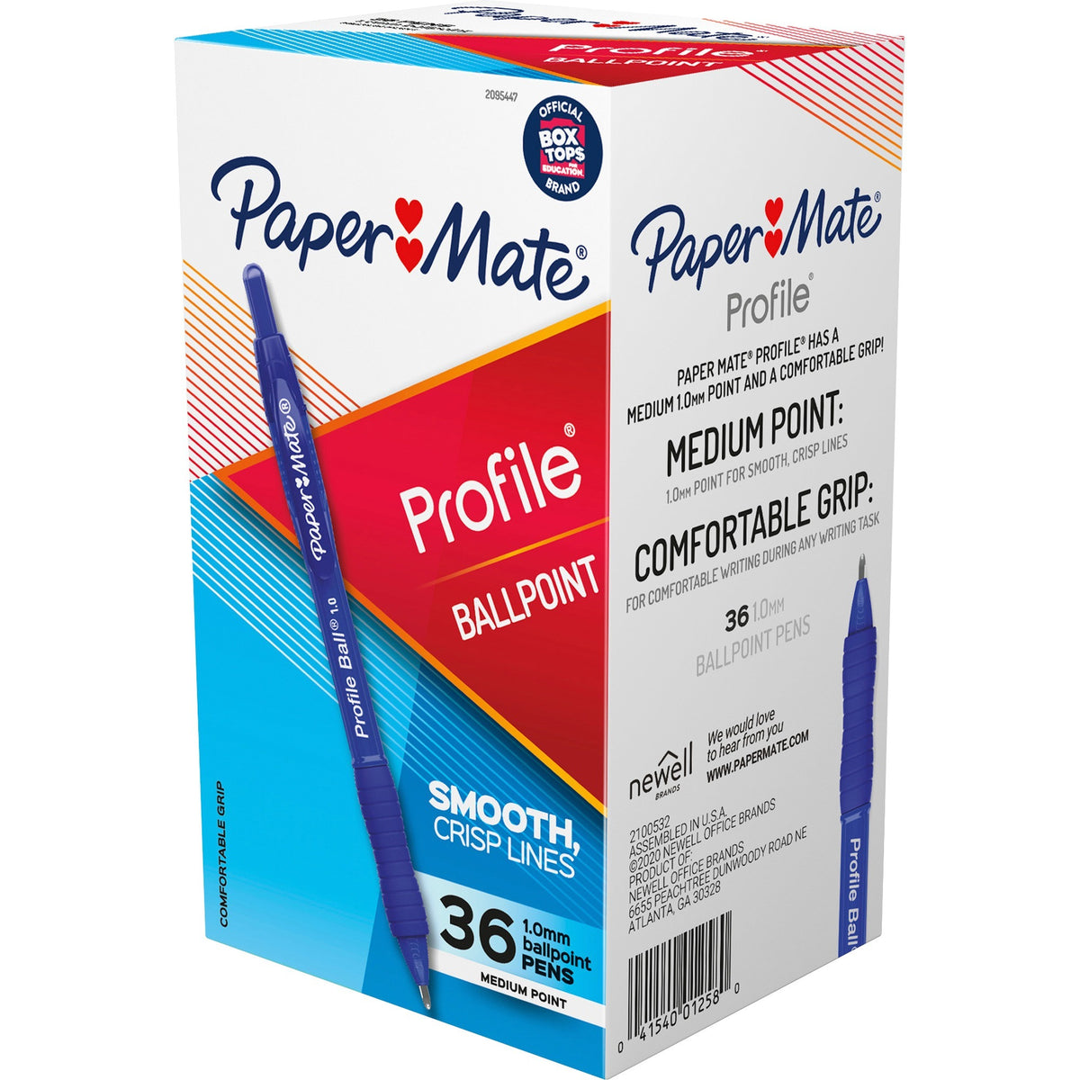 Paper Mate Profile 1.0mm Ballpoint Pens - 1 mm Medium Conical Pen Point - Retractable - Blue Ink - Blue Barrel - 36 / Box
