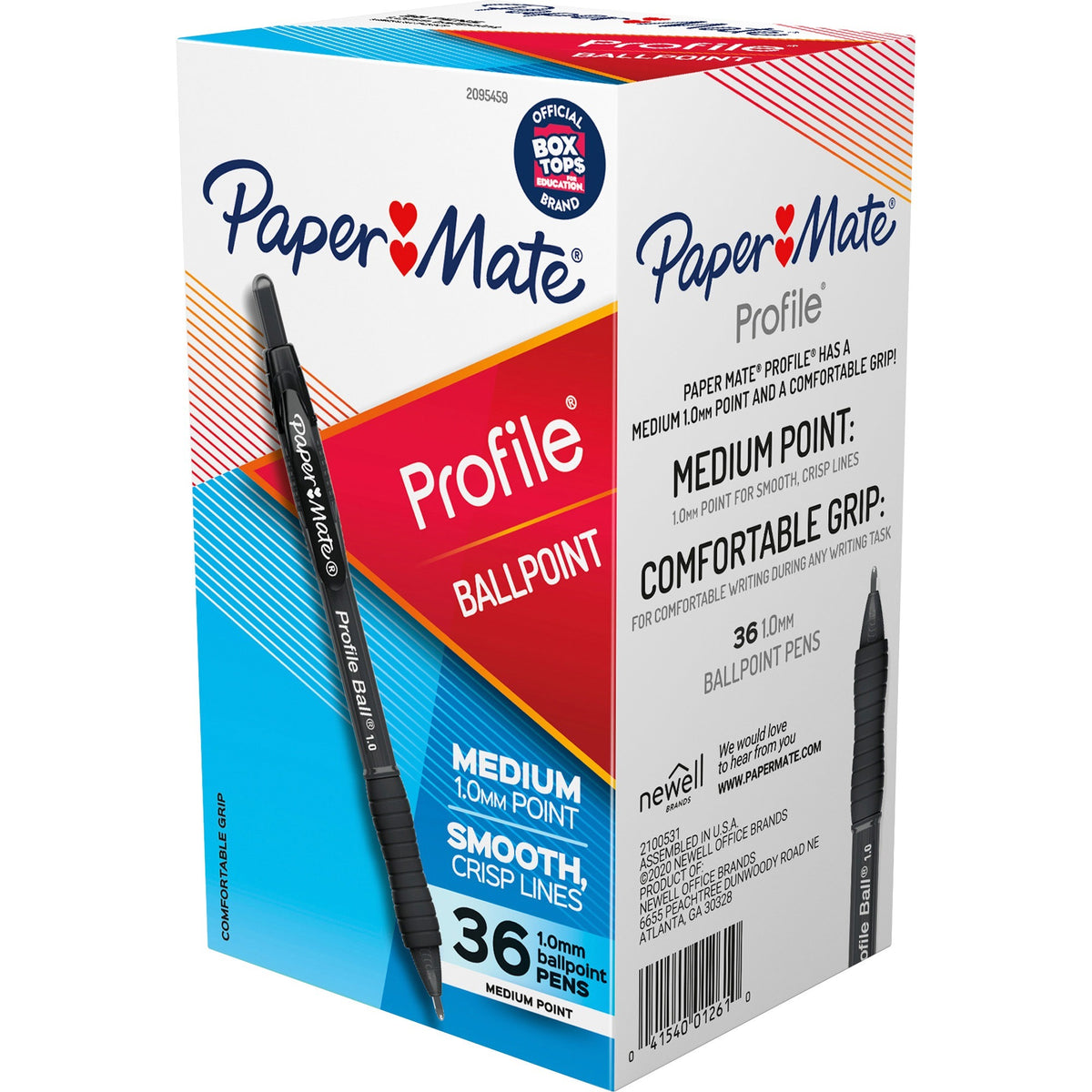 Paper Mate Profile 1.0mm Ballpoint Pens - 1 mm Medium Conical Pen Point - Retractable - Black Ink - Black Barrel - 36 / Box