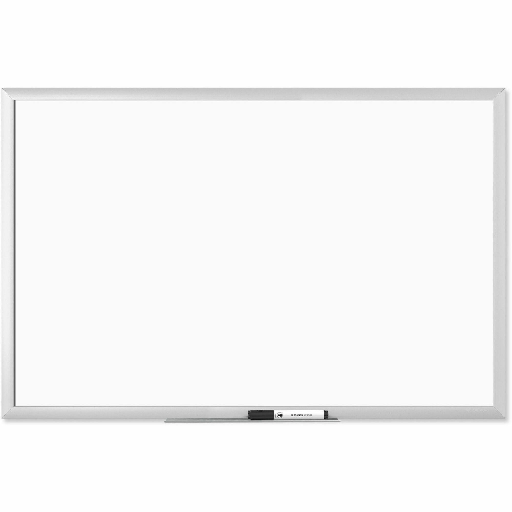 U Brands Magnetic Dry-Erase Board - 36" (3 ft) Width x 24" (2 ft) Height - White Painted Steel Surface - Silver Aluminum Frame - Rectangle - Horizontal/Vertical - Magnetic - 1 Each