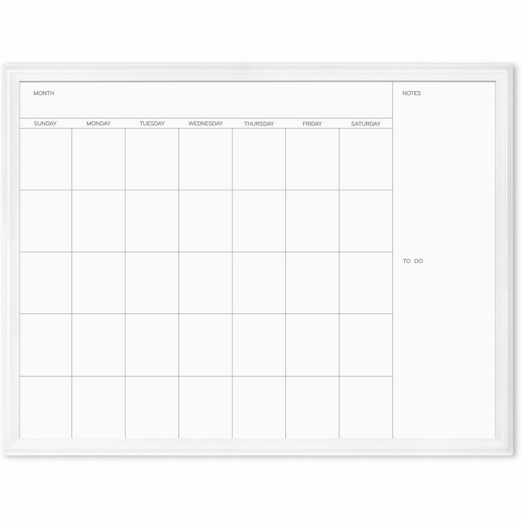 U Brands Magnetic Dry-Erase Monthly Calendar Board - 40" (3.3 ft) Width x 30" (2.5 ft) Height - White Painted Steel Surface - White Decor Frame - Rectangle - Horizontal - Magnetic - 1 Each