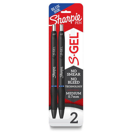 Sharpie S-Gel Pens - 0.7 mm Pen Point - Blue Ink - Gel-based - Black Barrel - 2 / Pack