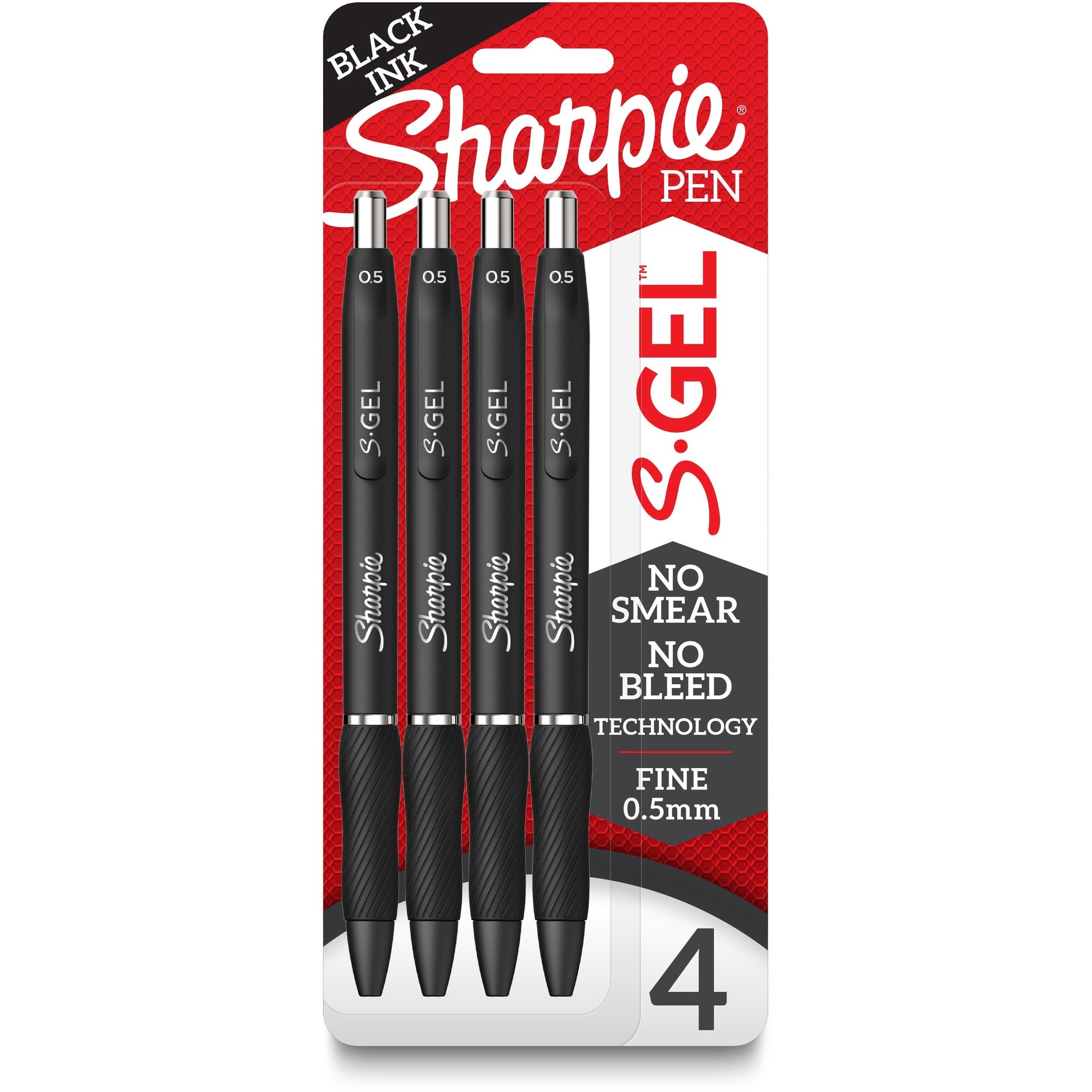 Sharpie S-Gel Pens - 0.5 mm Fine Pen Point - Black Ink - Gel-based - Black Barrel - 4 / Pack