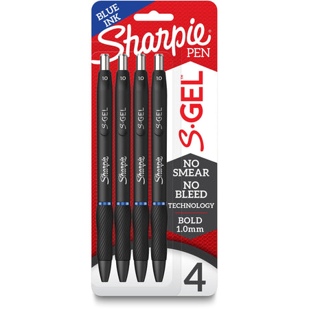 Sharpie S-Gel Pens - 1 mm Pen Point - Blue Ink - Gel-based - Black Barrel - 4 / Pack