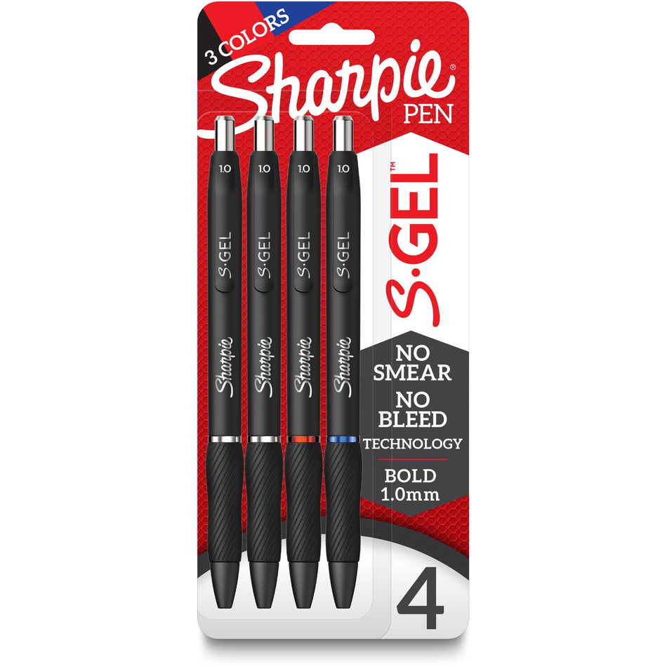 Sharpie S-Gel Pens - 1 mm Pen Point - Multi Ink - Gel-based - Black Barrel - 4 / Pack