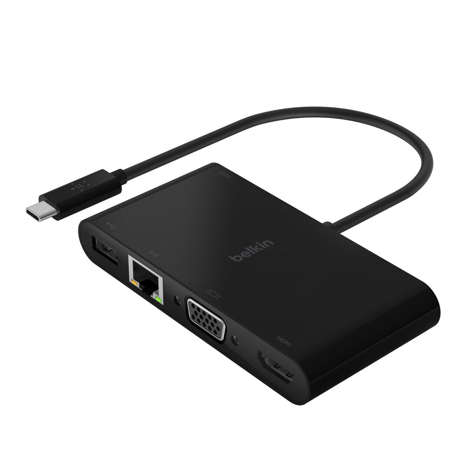 Belkin USB-C Multimedia + Charge Adapter - for Notebook - 100 W - USB Type C - 1 x USB 3.0 - USB Type-C - Network (RJ-45) - HDMI - VGA - Wired