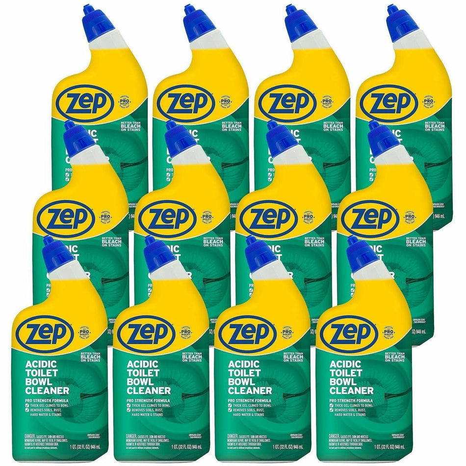 Zep Acidic Toilet Bowl Cleaner - 32 fl oz (1 quart) - Wintergreen Scent - White - 12 / Carton
