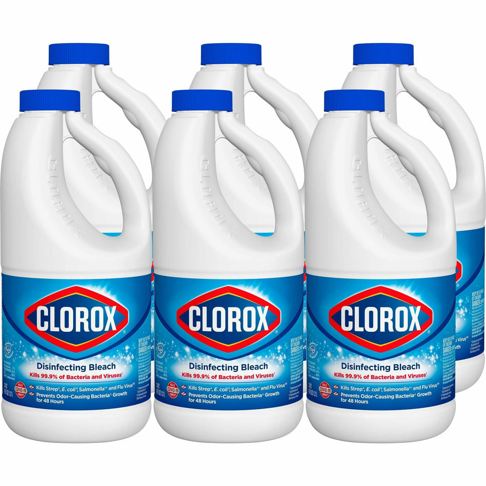 Clorox Disinfecting Bleach - Concentrate - 43 fl oz (1.3 quart) - Regular Scent - Deodorize, Disinfectant - White - 6 / Carton