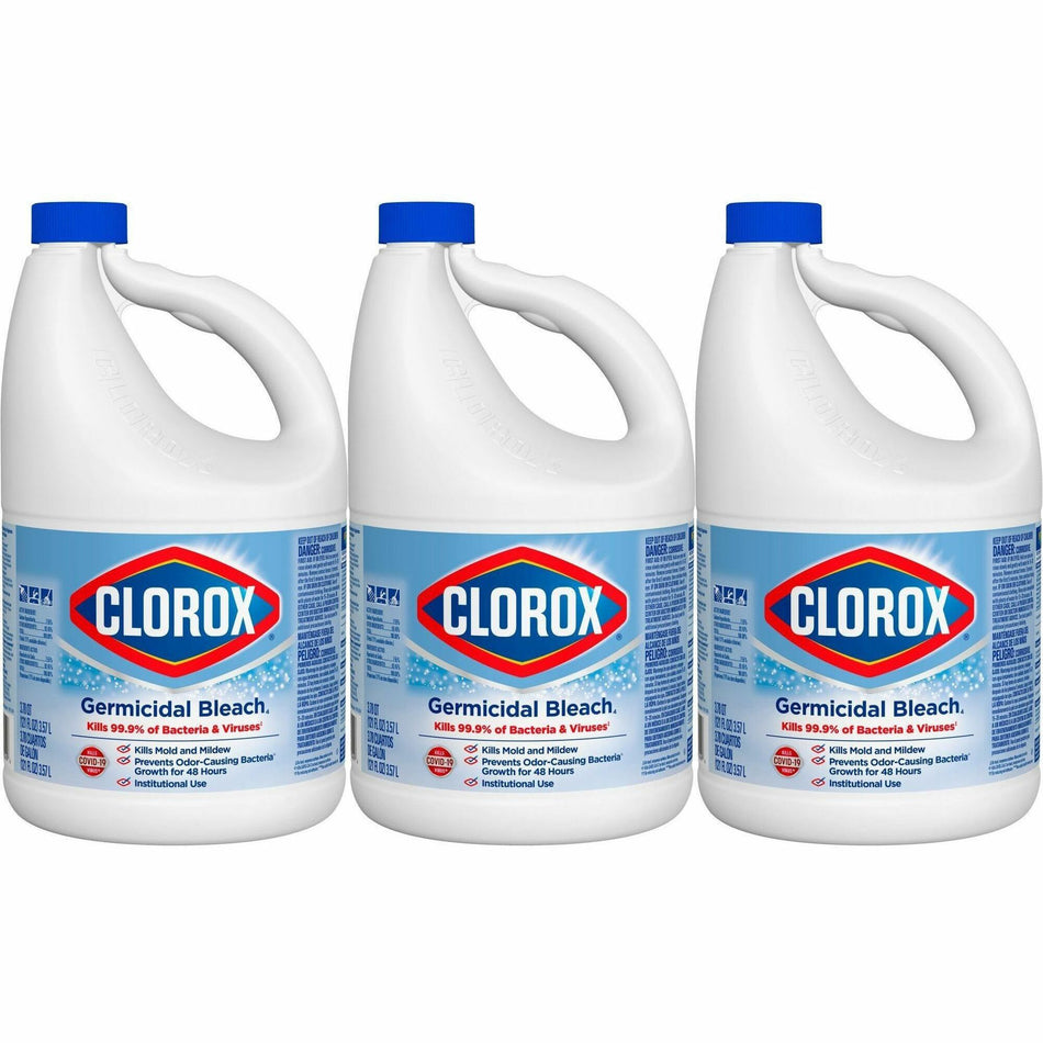 Clorox Germicidal Bleach - Concentrate - 121 fl oz (3.8 quart) - Regular Scent - Disinfectant - White - 3 / Carton