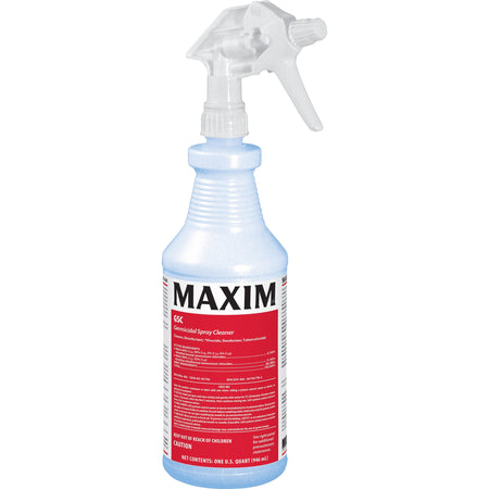 Maxim Germicidal Spray Cleaner - Ready-To-Use - 32 fl oz (1 quart) - Lemon Scent - Non-abrasive, Disinfectant, Easy to Use - Clear - 12 / Carton