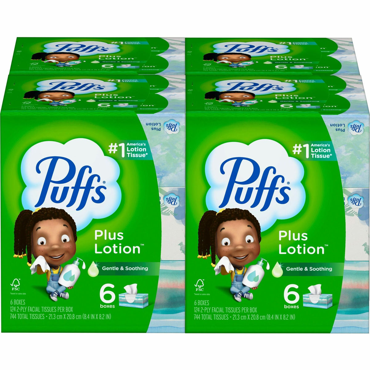 Puffs Plus Lotion Facial Tissue - 2 Ply - 8.20" Width x 8.40" Length - White - 124/Box - 24 / Carton
