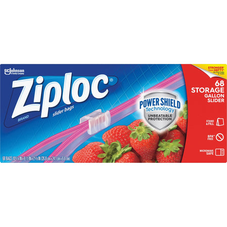Ziploc® Gallon Storage Slider Bags - Large Size - 2.63" Length x 10.56" Width x 9.50" Depth - Sliding Closure - Blue - Food, Supplies - 68 / Box