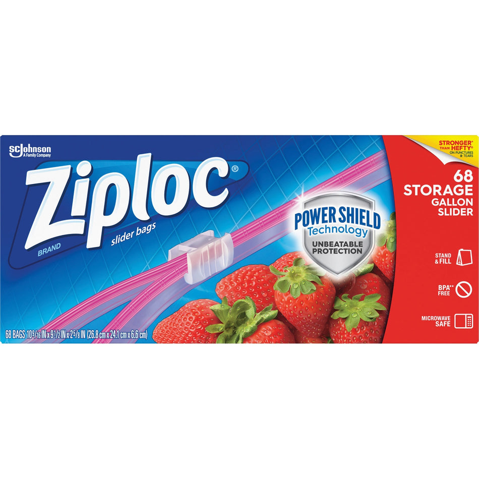 Ziploc® Gallon Storage Slider Bags - Large Size - 2.63" Length x 10.56" Width x 9.50" Depth - Sliding Closure - Blue - Food, Supplies - 68 / Box