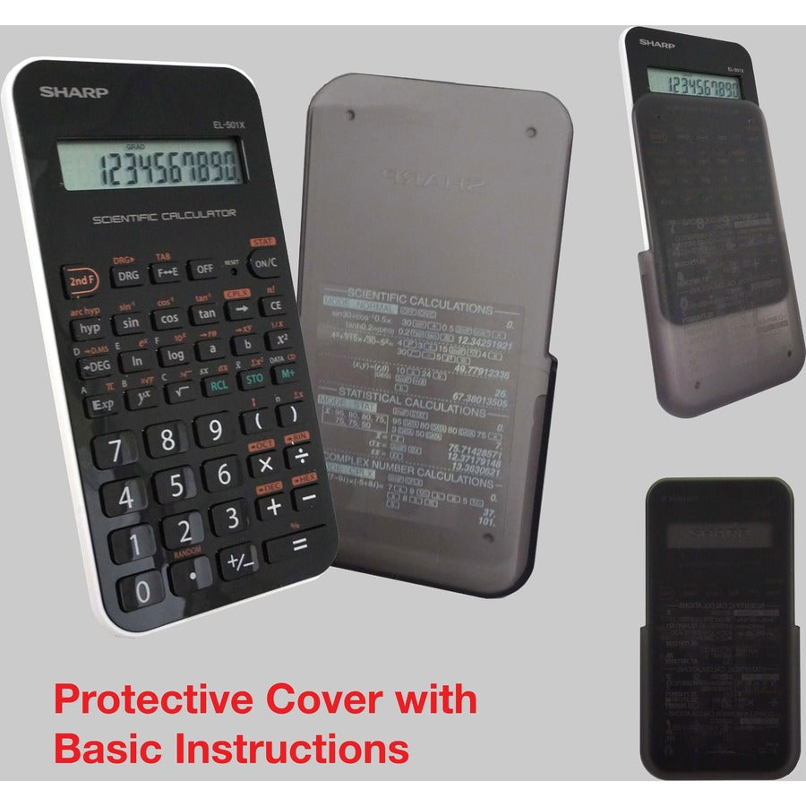 Sharp EL-501X2BWH Scientific Calculator - 146 Functions - Battery Powered, Large LCD, Durable, Hard Case - 1 Line(s) - 10 Digits - LCD - Battery Powered - 2 x LR1130 - 5.1" Height x 3.1" Width x 0.5" Depth - Black, White - 1 Each